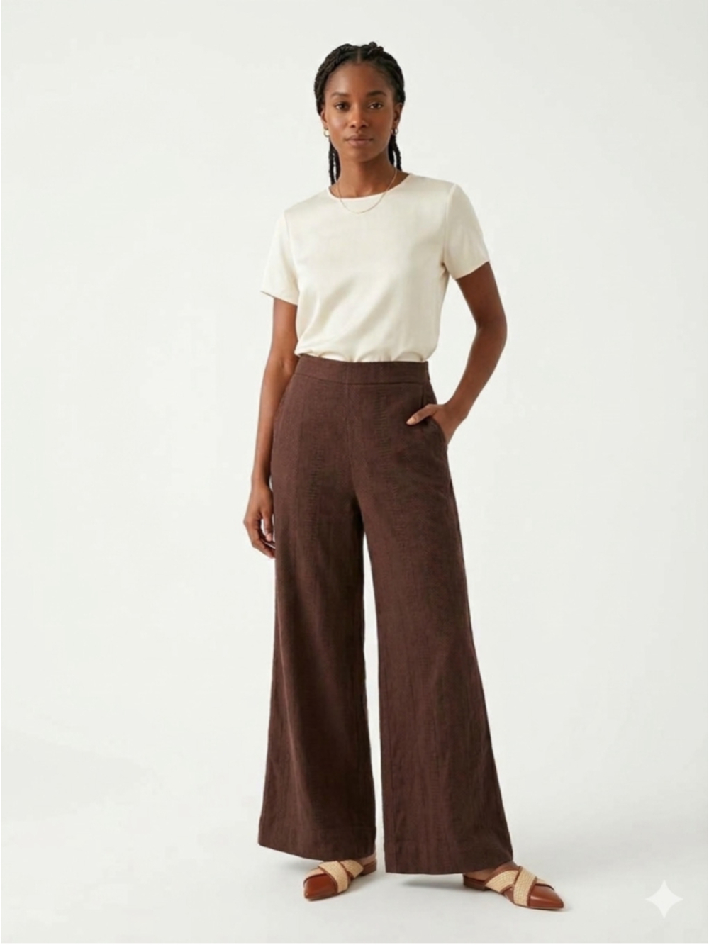 Women's Free People Boho Brown Textured Wide Leg Cotton Linen Blend Pants Sm 917